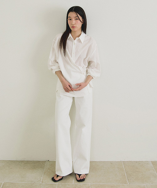 LINGSEOUL（リングソウル）の「stripe side button wrap shirt-ivory（シャツ/ブラウス・レディース・その他・FREE）」の4枚目の写真