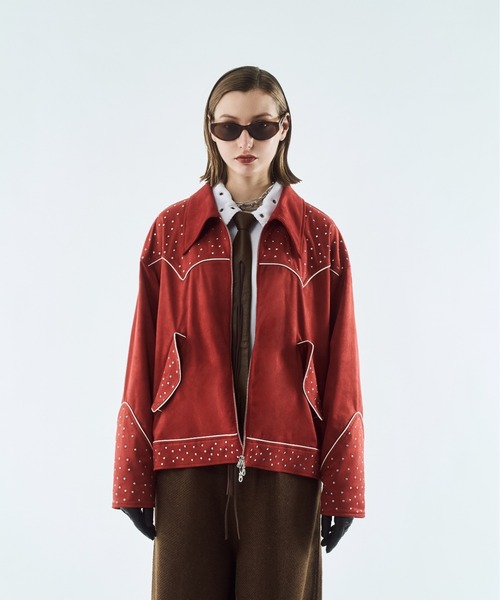 スエードジャケット　ウエスタンジャケット　プルオーバー セール】Fake suede western studs jacket / フェイクスエード
