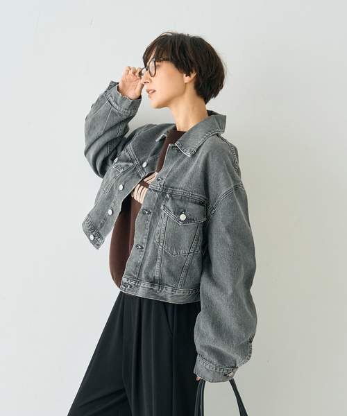 Rouge vif（ルージュヴィフ）の「【AGOLDE/エーゴールドイー】PALMER JACKET IN SPIRI ショート丈デニムジャケット（デニムジャケット・レディース・ブラック・フリー）」の17枚目の写真