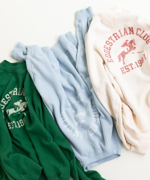 CHILD WOMAN（チャイルドウーマン）の「30/10裏毛 馬術クラブプリントスウェット（スウェット・レディース・グリーン/サックスブルー/アイボリー・FREE）」の3枚目の写真