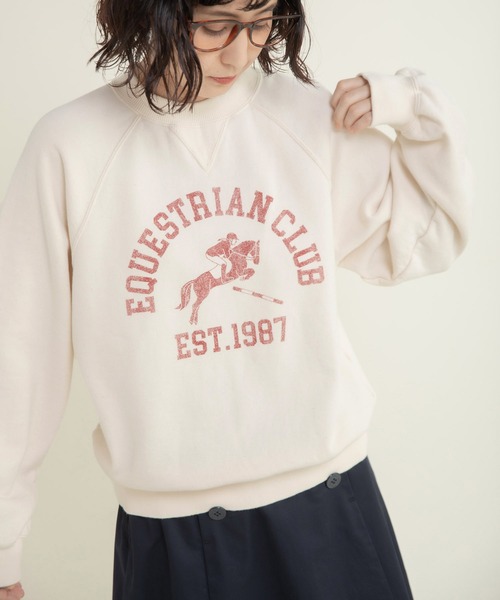 CHILD WOMAN（チャイルドウーマン）の「30/10裏毛 馬術クラブプリントスウェット（スウェット・レディース・グリーン/サックスブルー/アイボリー・FREE）」の18枚目の写真