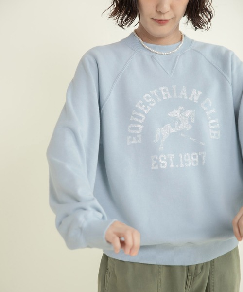 CHILD WOMAN（チャイルドウーマン）の「30/10裏毛 馬術クラブプリントスウェット（スウェット・レディース・グリーン/サックスブルー/アイボリー・FREE）」の7枚目の写真