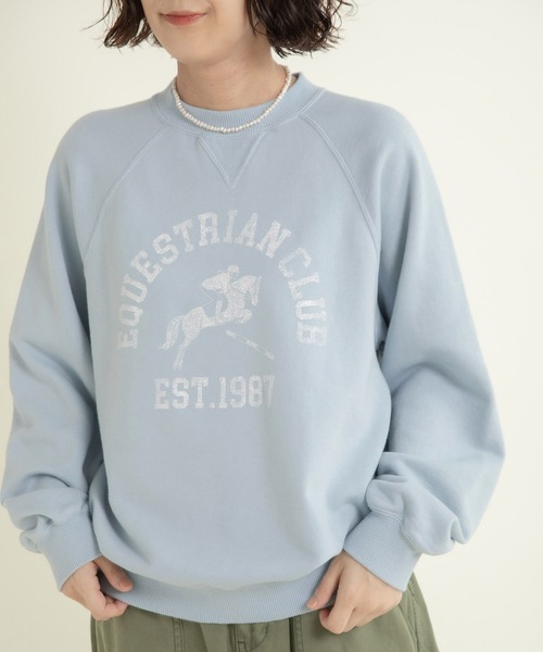CHILD WOMAN（チャイルドウーマン）の「30/10裏毛 馬術クラブプリントスウェット（スウェット・レディース・グリーン/サックスブルー/アイボリー・FREE）」の4枚目の写真