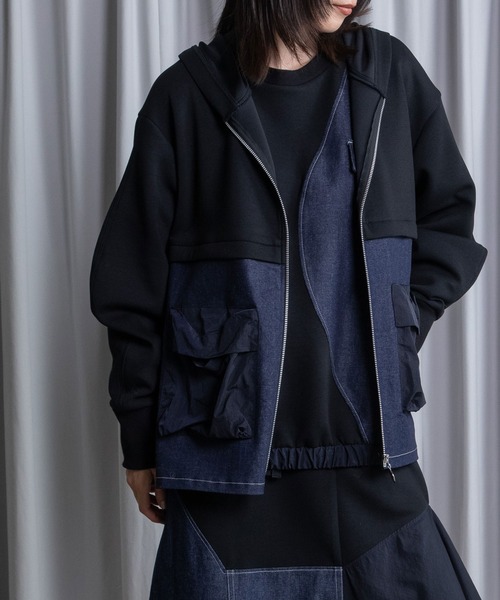 MARECHAL TERRE（マルシャルテル）の「ポケットフーディー（パーカー・レディース・ブラック/アイボリー/グレー系/ネイビー・MEDIUM）」の3枚目の写真