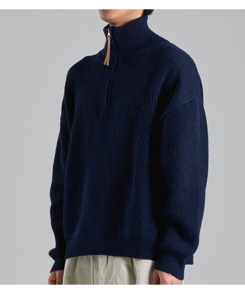 BUTTON SEOUL(ボタンソウル)の「ルーズフィットハーフジップハイネックニット(ネイビー)(ニット/セーター・メンズ・その他・MEDIUM/LARGE/X-LARGE)」の3枚目の写真
