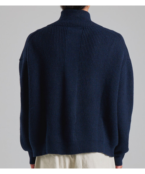 セール】ルーズフィットハーフジップハイネックニット（ネイビー