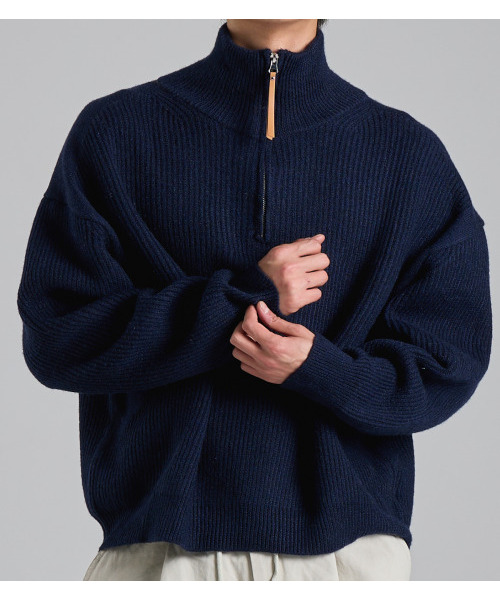 BUTTON SEOUL(ボタンソウル)の「ルーズフィットハーフジップハイネックニット(ネイビー)(ニット/セーター・メンズ・その他・MEDIUM/LARGE/X-LARGE)」の6枚目の写真