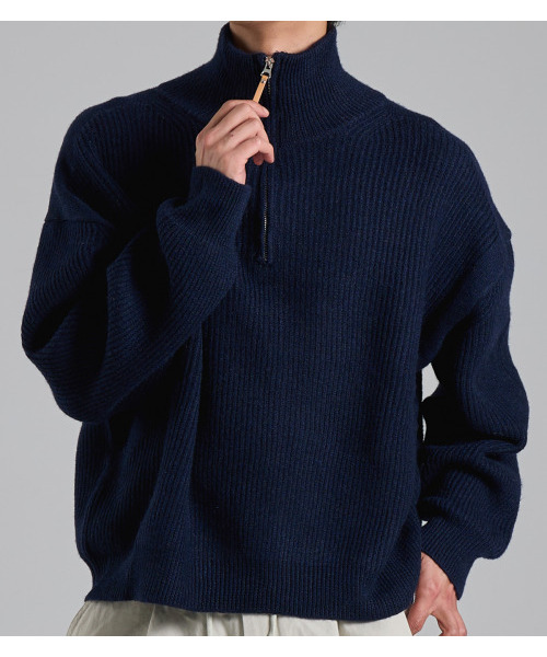 BUTTON SEOUL(ボタンソウル)の「ルーズフィットハーフジップハイネックニット(ネイビー)(ニット/セーター・メンズ・その他・MEDIUM/LARGE/X-LARGE)」の8枚目の写真