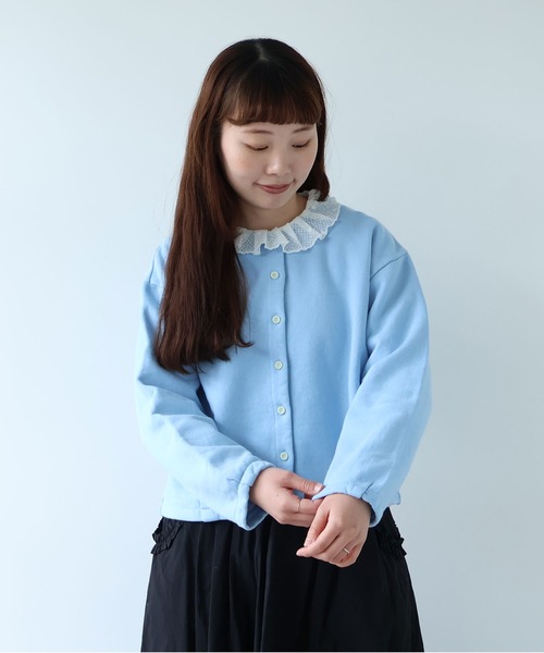 bulle de savon（ビュルデサボン）の「30/10 itsumo裏毛カーディガン（カーディガン/ボレロ・レディース・ライム/チャコールグレー/ピンク/サックスブルー・FREE）」の3枚目の写真