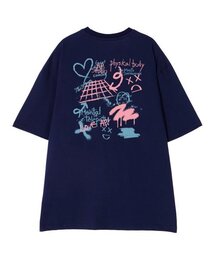 [オーバーサイズ]グラフィティ 13番手コットンラウンドネック半袖Tシャツ_ネイビー