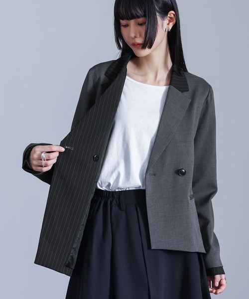 kOhAKU(コハク)の「配色ダブルテーラードジャケット【セットアップ対応】(テーラードジャケット・レディース・ブラック/チャコール・2/1)」の11枚目の写真