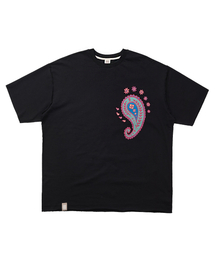 ペイズリープリントカットアウト1/2Tシャツ(ブラック)