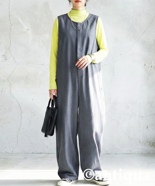 antiqua(アンティカ)の「オールインワン(サロペット/オーバーオール・レディース・ブラック/杢グレー・ONESIZE)」の2枚目の写真