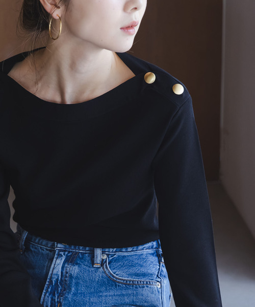 Noble（ノーブル）の「ショルダーボタンニットプルオーバー（ニット/セーター・レディース・ホワイト系その他/マルチ/ブラック・FREE）」の4枚目の写真