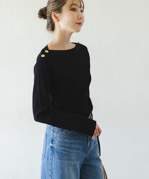 Noble（ノーブル）の「ショルダーボタンニットプルオーバー（ニット/セーター・レディース・ホワイト系その他/マルチ/ブラック・FREE）」の10枚目の写真