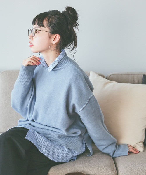 niko and...（ニコアンド）の「Wコアスパンハイネックプルオーバー（ニット/セーター・レディース・イエロー/チャコール/クリーム/ブルー・LARGE/MEDIUM）」の3枚目の写真