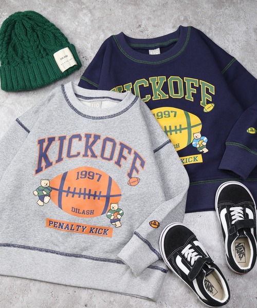 DILASH（ディラッシュ）の「フットボールプリントトレーナー（裏毛）（スウェット・キッズ・ネイビー/グレー・100/130/120/110/90/80/140）」の3枚目の写真
