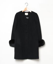 未使用】debut de fiore フォックスファーアルパカ混ノーカラーコート ☆Debut de Fiore/袖口FOXﾌｧｰ付ﾉｰｶﾗｰｺｸｰﾝｺｰﾄ