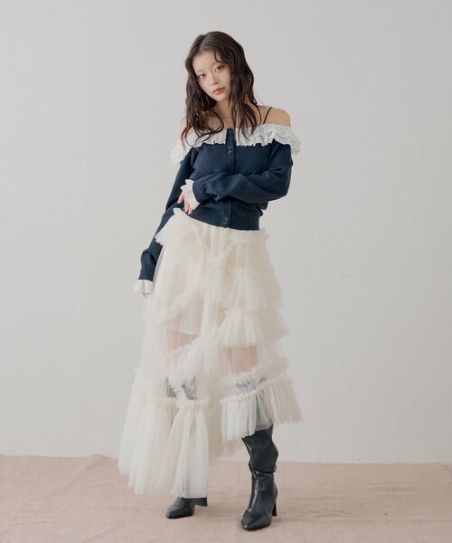 Chico(チコ)の「レースティアードオフショルカーディガン(カーディガン/ボレロ・レディース・ネイビー/ピンクベージュ/アイボリー/ホワイト系その他2・FREE)」の9枚目の写真