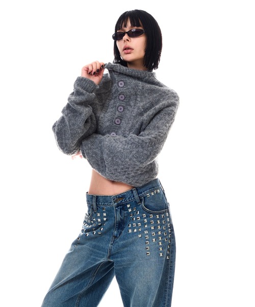 BEEDEN(ビーデン)の「LOOSE CABLE BOLERO TOPS(カーディガン/ボレロ・レディース・グレー/ブラック・FREE)」の6枚目の写真
