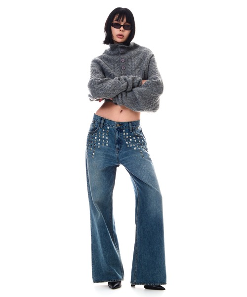 BEEDEN(ビーデン)の「LOOSE CABLE BOLERO TOPS(カーディガン/ボレロ・レディース・グレー/ブラック・FREE)」の8枚目の写真