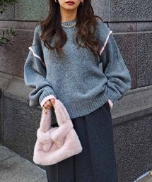 バイカラーニットプルオーバー