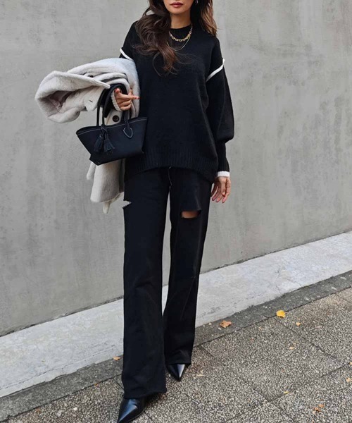 esutoreja(エストレジャ)の「バイカラーニットプルオーバー(ニット/セーター・レディース・ブラウン/グレー・FREE)」の10枚目の写真