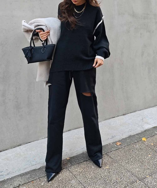 esutoreja(エストレジャ)の「バイカラーニットプルオーバー(ニット/セーター・レディース・ブラウン/グレー・FREE)」の11枚目の写真