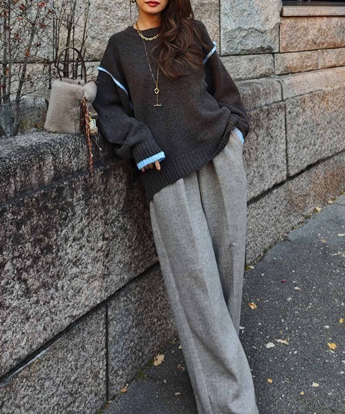 esutoreja(エストレジャ)の「バイカラーニットプルオーバー(ニット/セーター・レディース・ブラウン/グレー・FREE)」の3枚目の写真