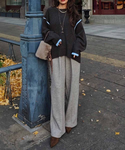 esutoreja(エストレジャ)の「バイカラーニットプルオーバー(ニット/セーター・レディース・ブラウン/グレー・FREE)」の5枚目の写真