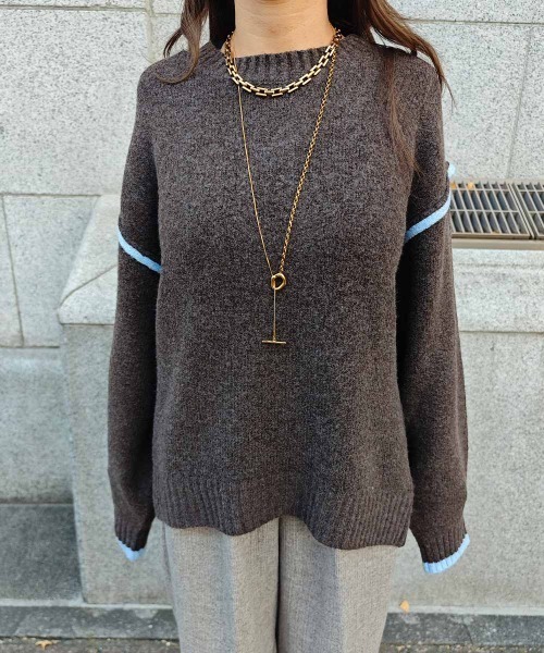 esutoreja(エストレジャ)の「バイカラーニットプルオーバー(ニット/セーター・レディース・ブラウン/グレー・FREE)」の6枚目の写真