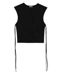 DANGLEDROP（ダングルドロップ）の「DGDPストリングシャーリングリボンショートスリーブクロップナッシュブラック（Tシャツ/カットソー）」