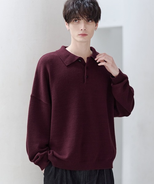 ETELIO(エテリオ)の「【マシンウォッシャブル】リラックスフィットシルキータッチもちもちポロニット(ニット/セーター・メンズ・アイボリー/ブラック/ワイン/ブルー/チャコール・S/M/L/XL)」の5枚目の写真