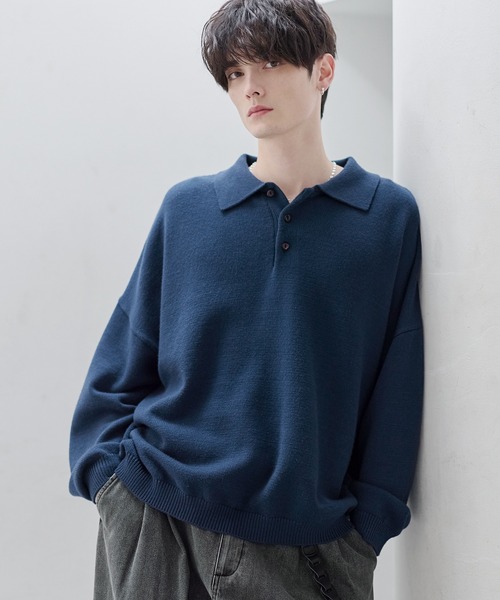 ETELIO(エテリオ)の「【マシンウォッシャブル】リラックスフィットシルキータッチもちもちポロニット(ニット/セーター・メンズ・アイボリー/ブラック/ワイン/ブルー/チャコール・S/M/L/XL)」の4枚目の写真