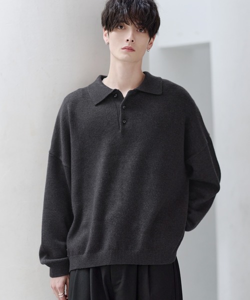 ETELIO(エテリオ)の「【マシンウォッシャブル】リラックスフィットシルキータッチもちもちポロニット(ニット/セーター・メンズ・アイボリー/ブラック/ワイン/ブルー/チャコール・S/M/L/XL)」の3枚目の写真
