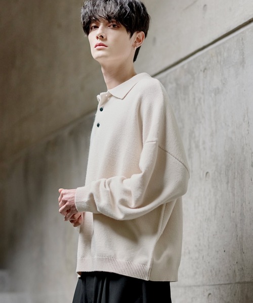 ETELIO(エテリオ)の「【マシンウォッシャブル】リラックスフィットシルキータッチもちもちポロニット(ニット/セーター・メンズ・アイボリー/ブラック/ワイン/ブルー/チャコール・S/M/L/XL)」の6枚目の写真