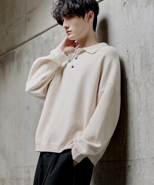 ETELIO(エテリオ)の「【マシンウォッシャブル】リラックスフィットシルキータッチもちもちポロニット(ニット/セーター・メンズ・アイボリー/ブラック/ワイン/ブルー/チャコール・S/M/L/XL)」の8枚目の写真