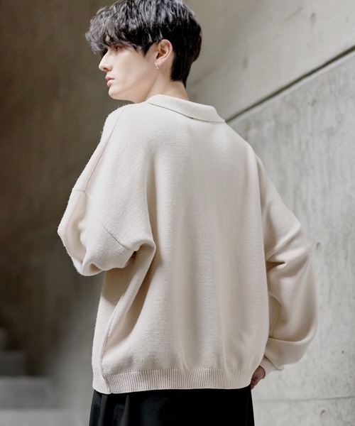 ETELIO(エテリオ)の「【マシンウォッシャブル】リラックスフィットシルキータッチもちもちポロニット(ニット/セーター・メンズ・アイボリー/ブラック/ワイン/ブルー/チャコール・S/M/L/XL)」の9枚目の写真