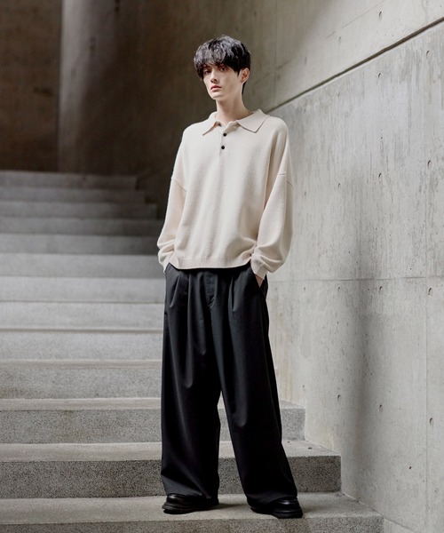 ETELIO(エテリオ)の「【マシンウォッシャブル】リラックスフィットシルキータッチもちもちポロニット(ニット/セーター・メンズ・アイボリー/ブラック/ワイン/ブルー/チャコール・S/M/L/XL)」の11枚目の写真