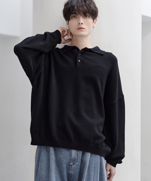 ETELIO(エテリオ)の「【マシンウォッシャブル】リラックスフィットシルキータッチもちもちポロニット(ニット/セーター・メンズ・アイボリー/ブラック/ワイン/ブルー/チャコール・S/M/L/XL)」の16枚目の写真