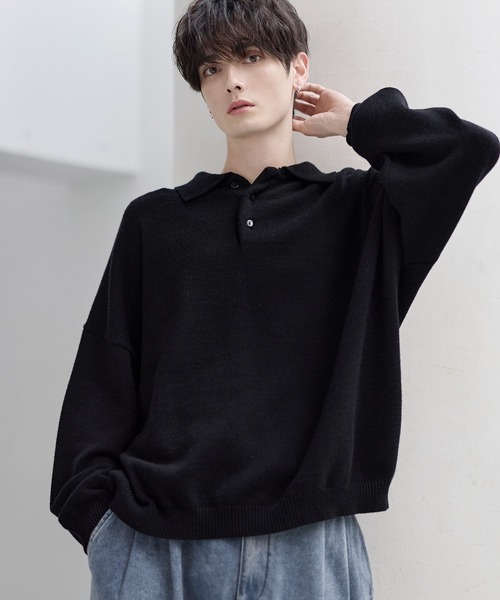 ETELIO(エテリオ)の「【マシンウォッシャブル】リラックスフィットシルキータッチもちもちポロニット(ニット/セーター・メンズ・アイボリー/ブラック/ワイン/ブルー/チャコール・S/M/L/XL)」の17枚目の写真