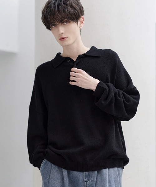 ETELIO(エテリオ)の「【マシンウォッシャブル】リラックスフィットシルキータッチもちもちポロニット(ニット/セーター・メンズ・アイボリー/ブラック/ワイン/ブルー/チャコール・S/M/L/XL)」の18枚目の写真
