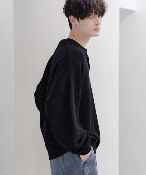 ETELIO(エテリオ)の「【マシンウォッシャブル】リラックスフィットシルキータッチもちもちポロニット(ニット/セーター・メンズ・アイボリー/ブラック/ワイン/ブルー/チャコール・S/M/L/XL)」の19枚目の写真