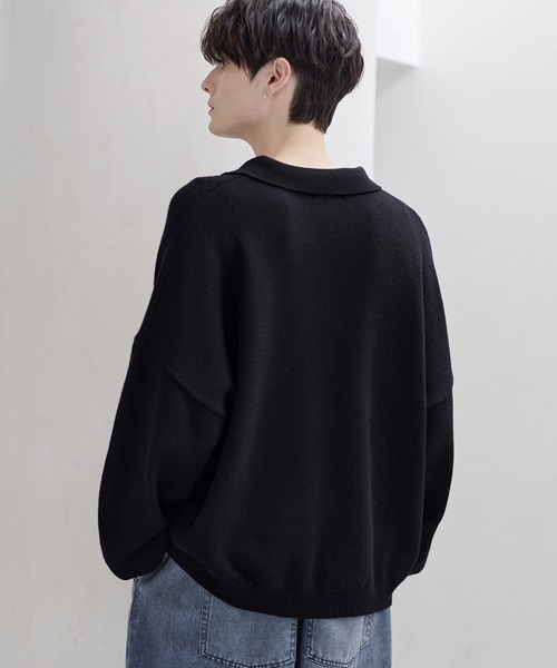 ETELIO(エテリオ)の「【マシンウォッシャブル】リラックスフィットシルキータッチもちもちポロニット(ニット/セーター・メンズ・アイボリー/ブラック/ワイン/ブルー/チャコール・S/M/L/XL)」の20枚目の写真