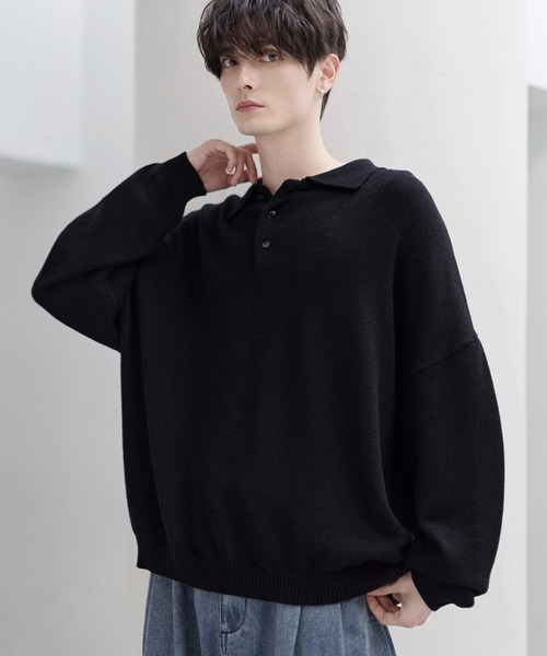 ETELIO(エテリオ)の「【マシンウォッシャブル】リラックスフィットシルキータッチもちもちポロニット(ニット/セーター・メンズ・アイボリー/ブラック/ワイン/ブルー/チャコール・S/M/L/XL)」の15枚目の写真