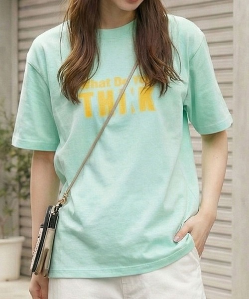 September SEOUL(セプテンバーソウル)の「メッセージロゴ プリントTシャツ(Tシャツ/カットソー・レディース・ホワイト/グリーン・FREE)」の2枚目の写真