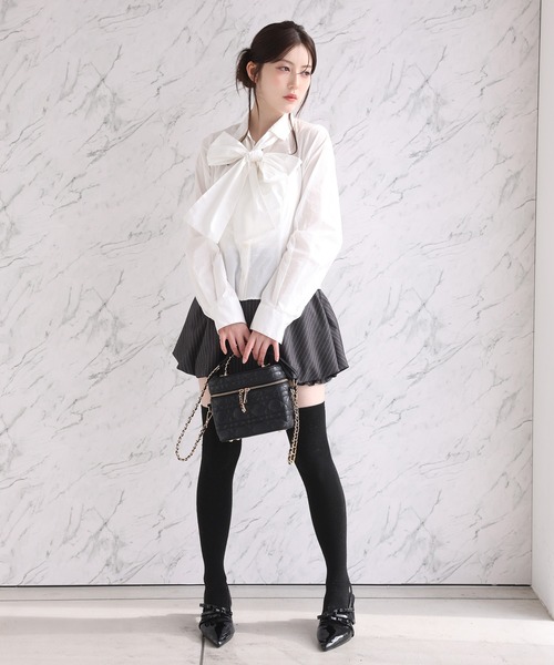 one after another NICE CLAUP（ワンアフターアナザーナイスクラップ）の「〈取り外し可能〉ボウタイリボンブラウス（シャツ/ブラウス・レディース・ピンク/オフホワイト/サックスブルー・FREE）」の8枚目の写真