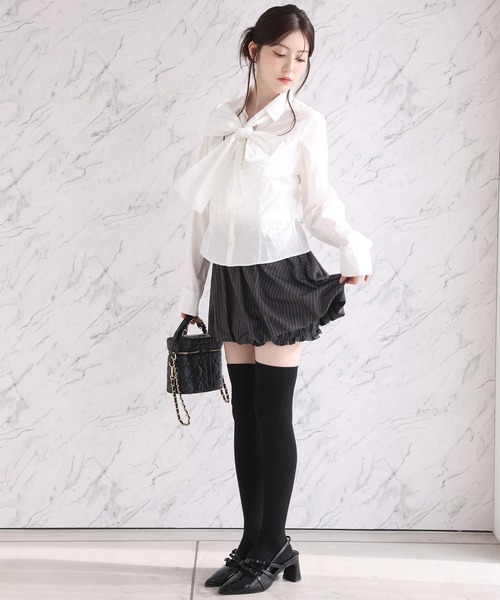 one after another NICE CLAUP（ワンアフターアナザーナイスクラップ）の「〈取り外し可能〉ボウタイリボンブラウス（シャツ/ブラウス・レディース・ピンク/オフホワイト/サックスブルー・FREE）」の9枚目の写真