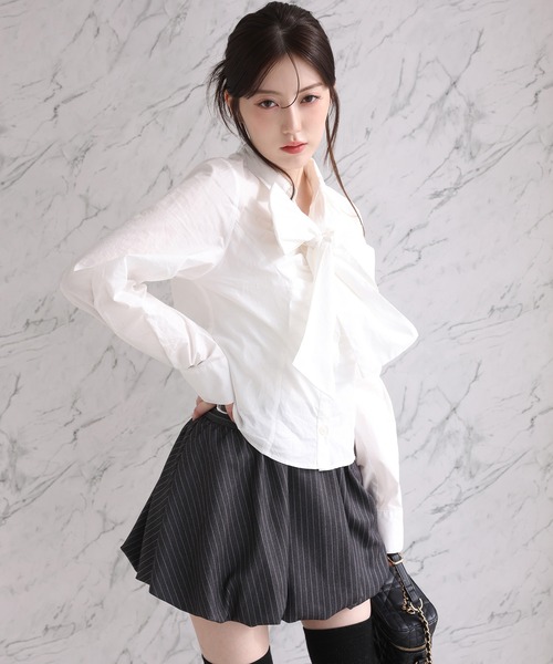 one after another NICE CLAUP（ワンアフターアナザーナイスクラップ）の「〈取り外し可能〉ボウタイリボンブラウス（シャツ/ブラウス・レディース・ピンク/オフホワイト/サックスブルー・FREE）」の10枚目の写真