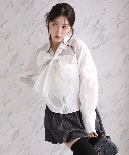 one after another NICE CLAUP（ワンアフターアナザーナイスクラップ）の「〈取り外し可能〉ボウタイリボンブラウス（シャツ/ブラウス・レディース・ピンク/オフホワイト/サックスブルー・FREE）」の11枚目の写真